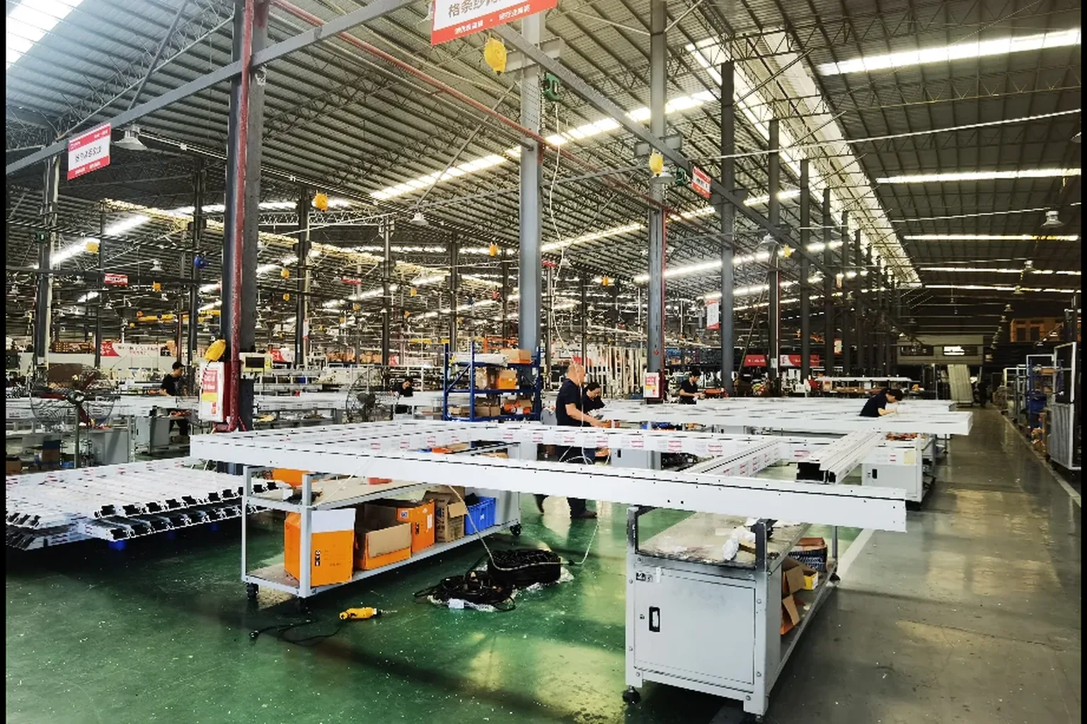 Window and door frame assembly in a production workshop