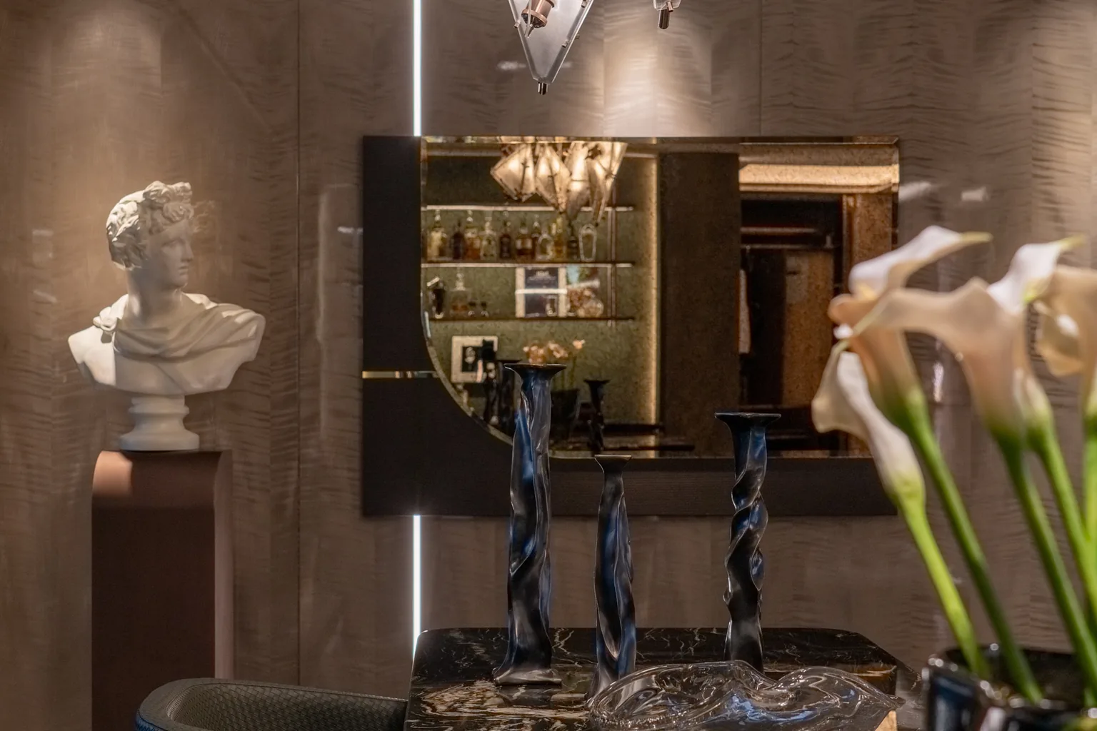 Kuala Lumpur apartment decorative stone and dark metal finish detail