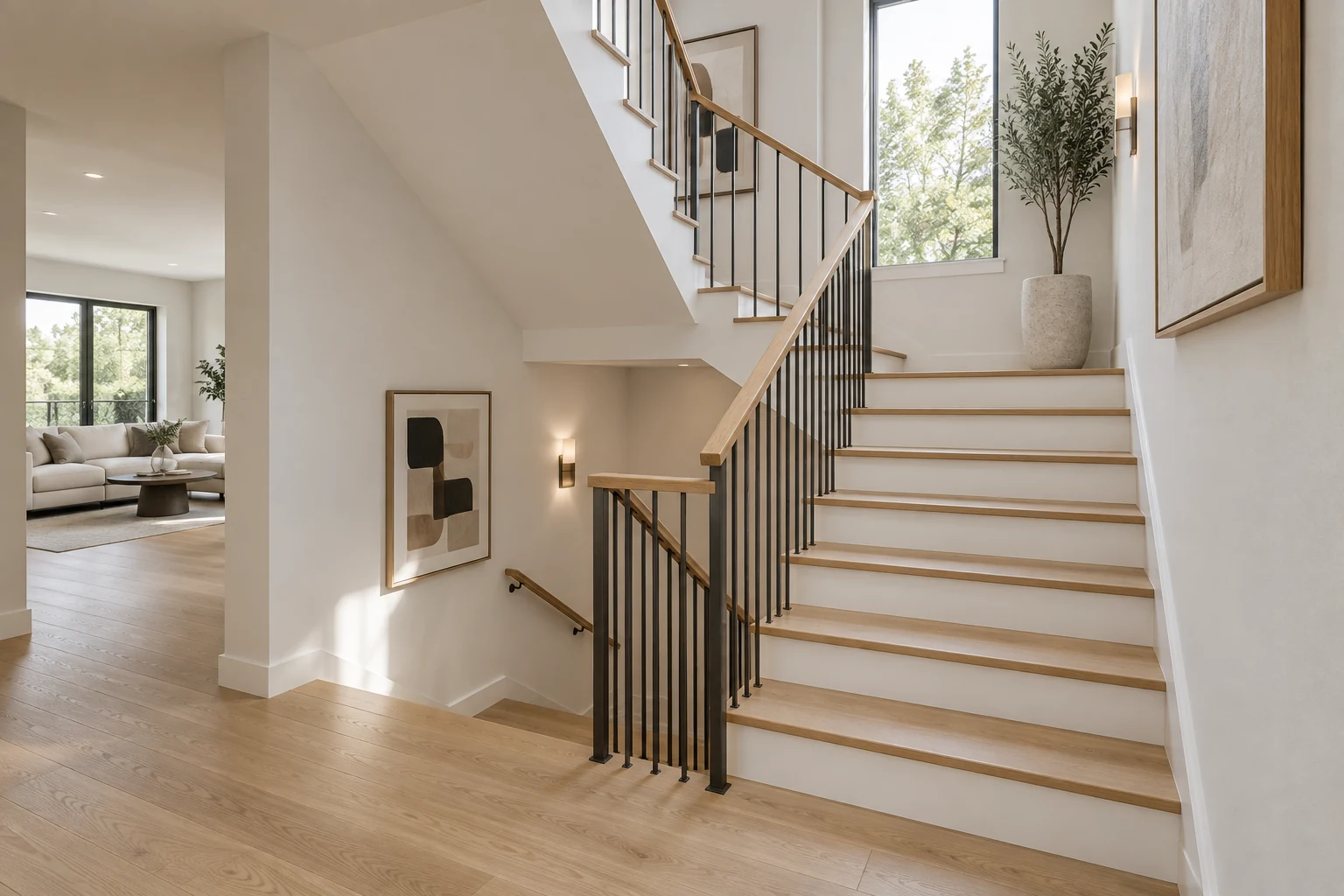 Compact U-shaped staircase in a contemporary townhouse