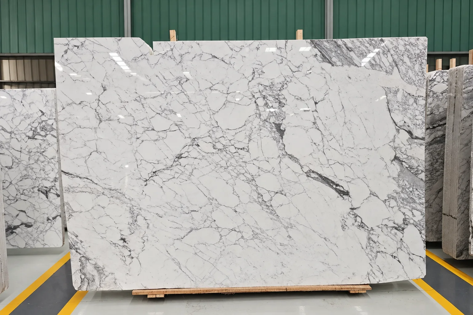 White natural stone slab with expressive grey veining
