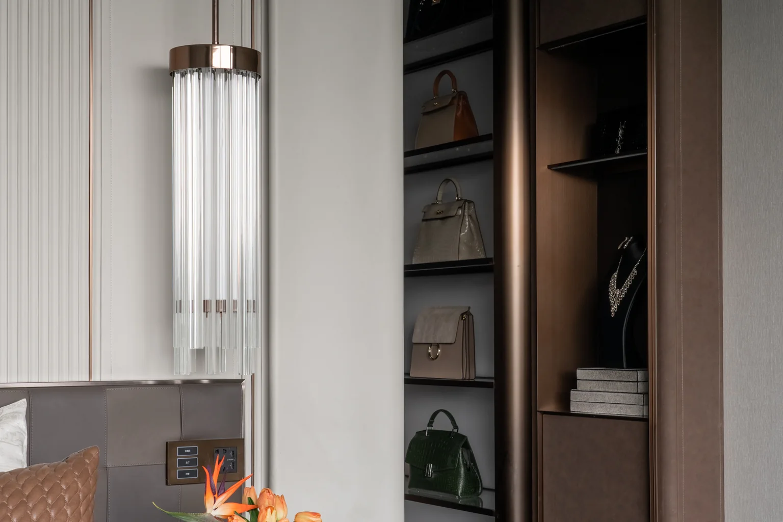 Open wardrobe system with shelving hanging zones and drawers