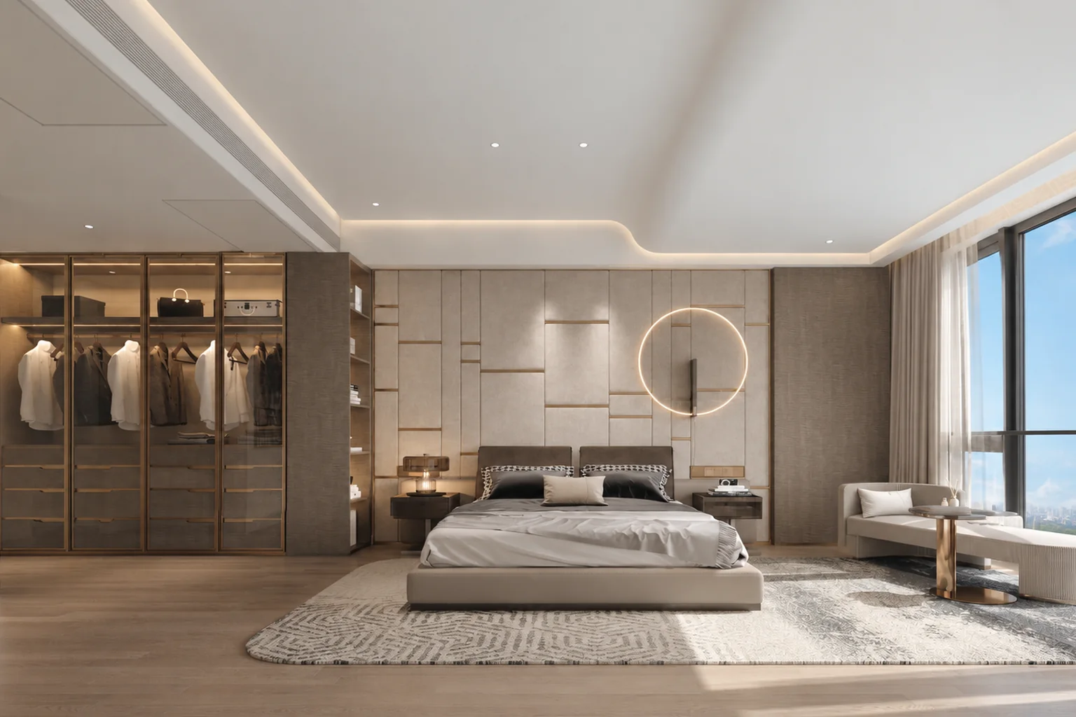 Wardrobe design rendering showing detailed internal storage zones