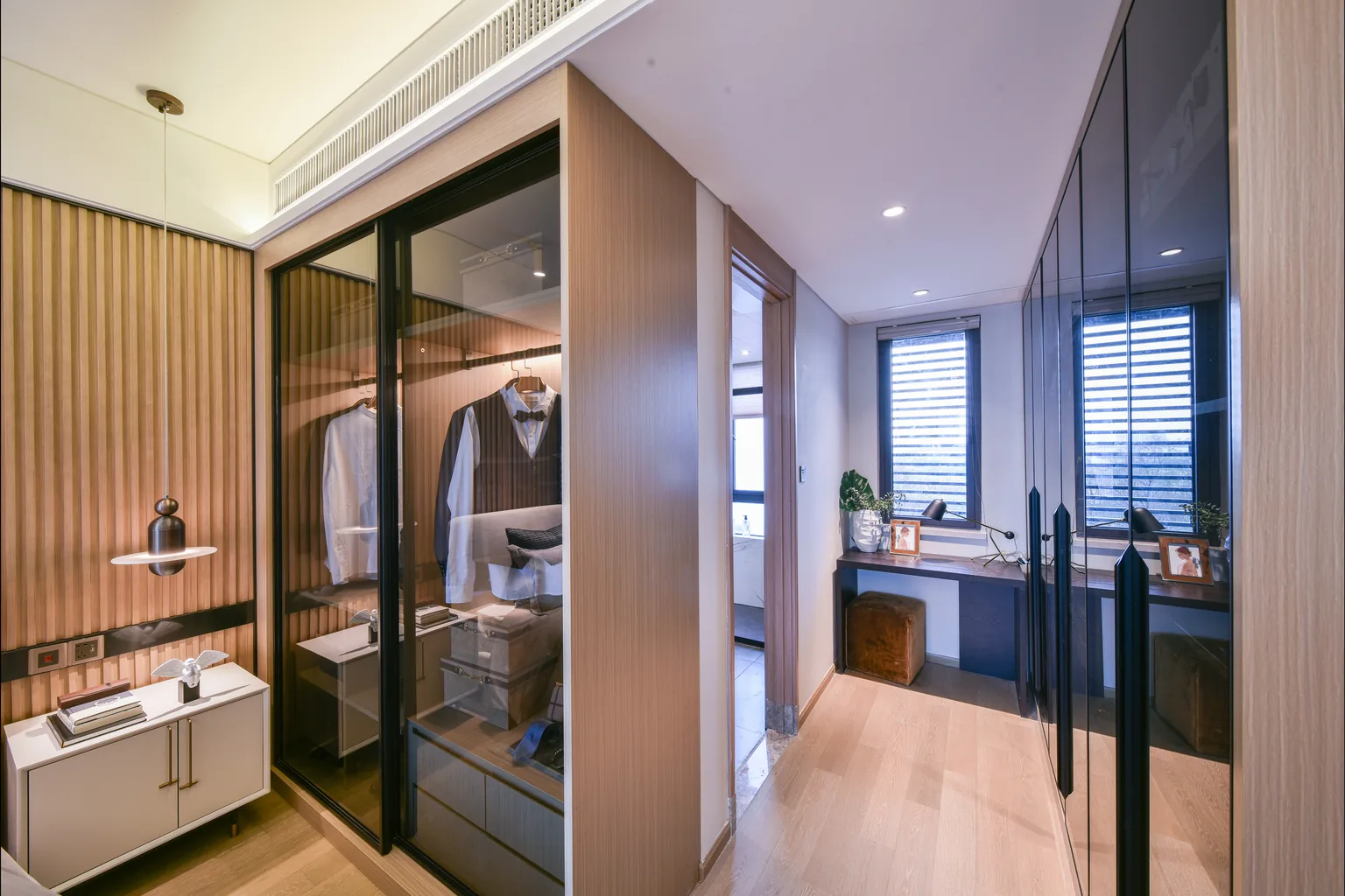 Bristol renovated dressing area with floor-to-ceiling wardrobe