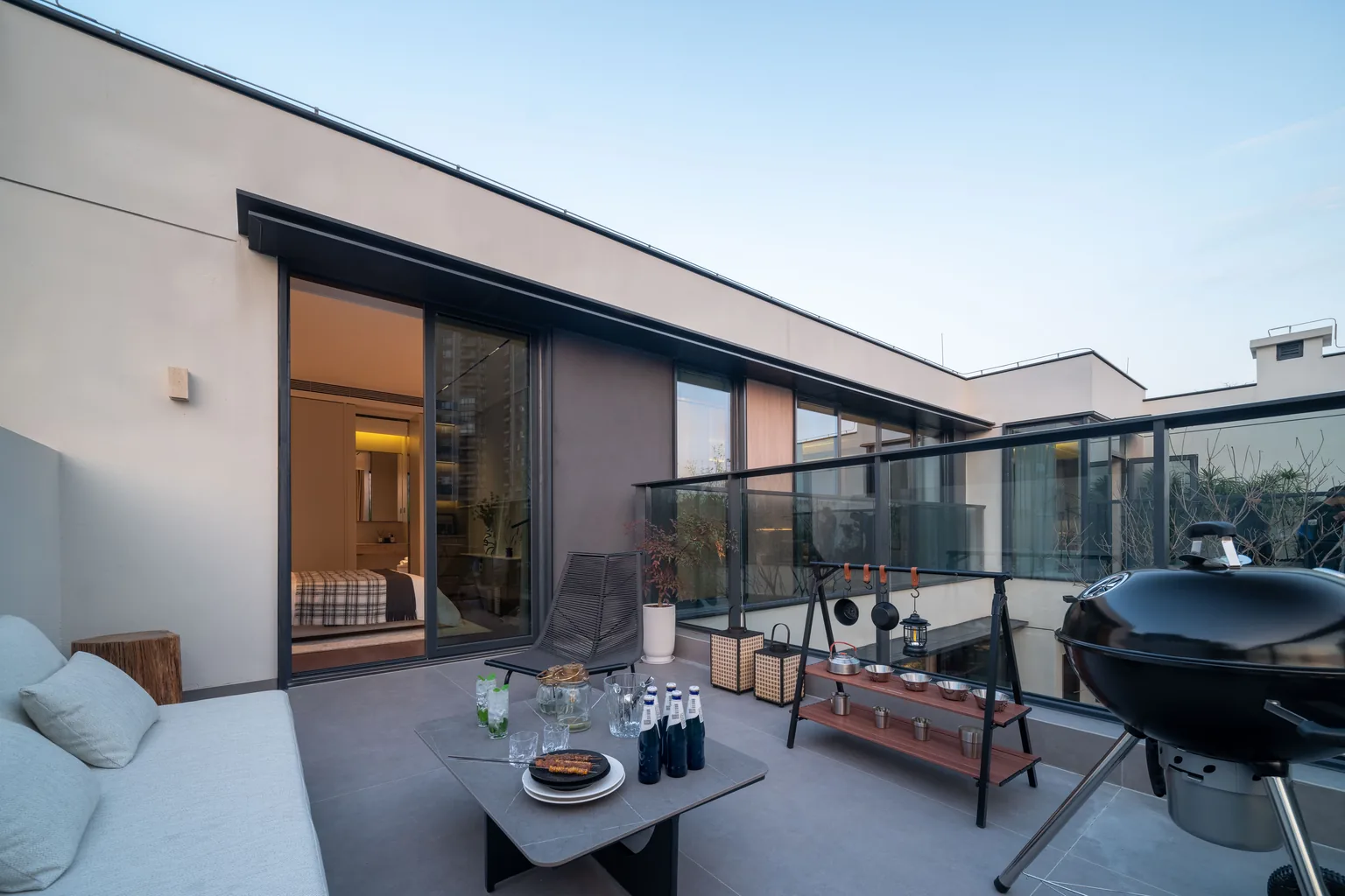 Completed Penang courtyard villa with landscaped courtyard and glazing